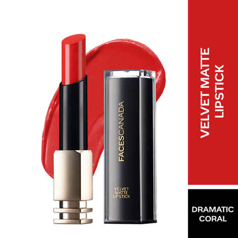Buy Faces Canada Velvet Matte Lipstick | Vitamin E enriched |Soft Matte finish|Smooth One Stroke Intense Color | Hydrated Lips All Day | Shade - Dramatic Coral 3.5g - Purplle