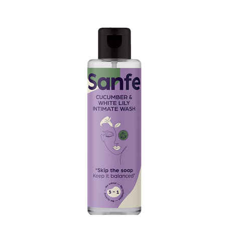 Buy Sanfe Natural Intimate Wash, 3 In 1 - No Odour, No Itching, No Irritation (Cucumber & White Lily) (100ML Wash) | Feminine Wash | Intimate Hygiene | Dermatologically Tested | Chemical Free (Multicolor) - Purplle