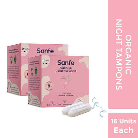 Buy Sanfe 100% Organic Cotton Digital Tampons - Premium Design - Night Tampons (Pack of 32) # STA005 - Purplle