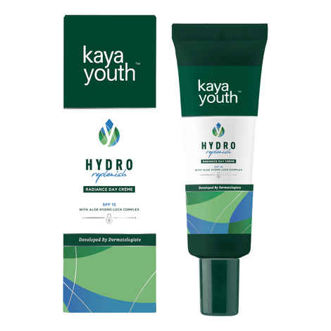 Kaya Youth Hydro Replenish Radiance Day Creme, enriched with pure Aloe Vera gel for 24 hours Skin Hydration, SPF 15, Non-sticky & Lightweight, Developed by Dermatologists (50 g)