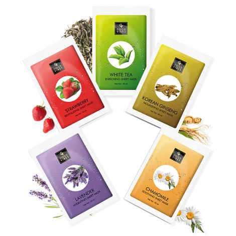 Buy Good Vibes Skin Nourishing Sheet Masks Combo (Chamomile + Strawberry + White Tea + Lavender + Korean Ginseng) - Purplle
