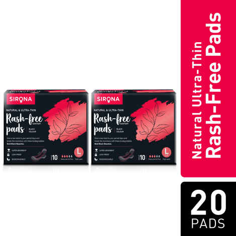 Buy Sirona Biodegradable Super Soft Black Sanitary Pads/Napkins, Antibacterial, Ultra Thin and Rash Free Protection - Large (L) Night Pads - 20 Count (2 Pack - 10 Pads Each) - Purplle