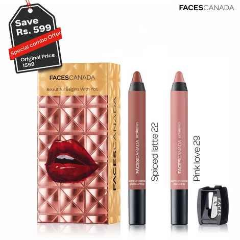 Buy Faces Canada Lip Crayon Combo - Spiced Latte + Pink Love (5.6 g) - Purplle