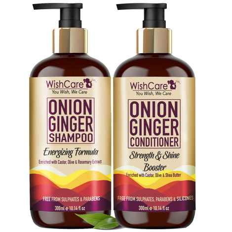Buy WishCare Red Onion Ginger Shampoo & Conditioner Kit - Free from Mineral Oils, Sulphates & Parabens (Shampoo + Conditioner) - Purplle