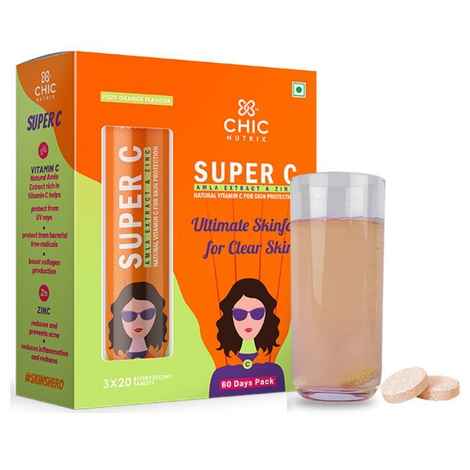 Buy Chicnutrix Super C - Amla Extract & Zinc - Natural Vitamin C for Skin Protection - 60 Effervescent Tablets - Fizzy Orange Flavour (Pack Of 3) - Purplle