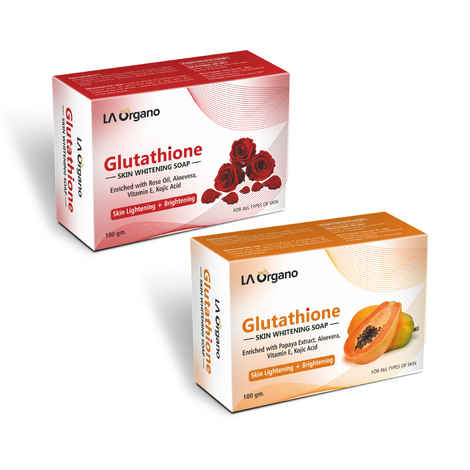 Buy LA Organo Glutathione Rose Soap for Skin Whitening with Kojic Acid + Glutathione Haldi Chandan Soap for Dark Skin Lightening, Face Brightening (Pack of 2) - Purplle