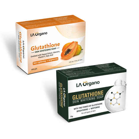 Buy LA Organo Glutathione Soap for Skin Whitening with Papaya, Aloe Vera, Kojic Acid + Glutathione Soap for Dark Skin Lightening and Brightening (Pack of 2) - Purplle
