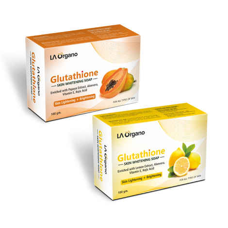 Buy LA Organo Glutathione Papaya Skin Whitening Soap with Kojic Acid for  Skin Lightening and Brightening + Glutathione Soap for Skin Whitening with  Lemon and Aloe Vera (Pack of 2) Online | Purplle