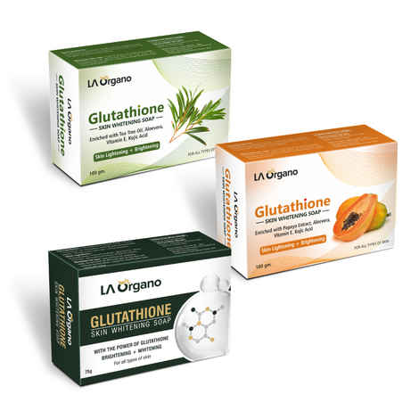 Buy LA Organo Glutathione Soap for Skin Whitening - Tea Tree Soap for Face Whitening + Papaya Soap for Lightening + Classic Glutathione Soap for Dark Skin Brightening,100g each (Pack of 3) - Purplle