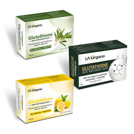 Buy LA Organo Glutathione Soap for Skin Whitening - Tea Tree Oil Soap for Face Whitening + Glutathione Original Soap + Lemon Soap for Dark Skin Brightening,100g each (Pack of 3) - Purplle