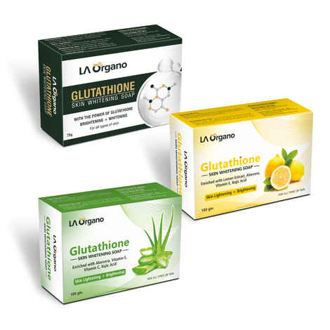 Buy LA Organo Skin Whitening Soaps – Glutathione Skin Whitening Soaps for Dark Skin + Glutathione Lemon Soap for Face Whitening + Glutathione Aloe Vera Skin Lightening and Brightening,100g each (Pack of 3),100g each (Pack of 3) - Purplle