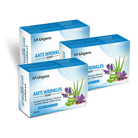 LA Organo Anti Wrinkle Soap Enriched with Aloe Vera, Vit E & Natural Ingredients Anti aging and wrinkle control Soap For All Skin Type (100 g) (Pack of 3)