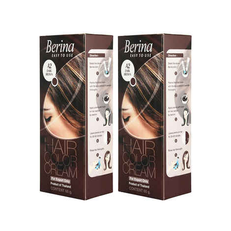 Berina A2 Dark Brown Hair Color Cream 60gm Pack of 2