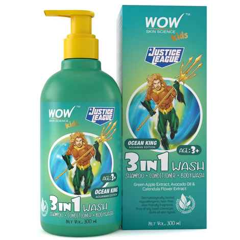 WOW Skin Science Kids 3 in 1 Wash - Shampoo + Conditioner + Body Wash - Ocean King Aquaman Edition (300 ml)