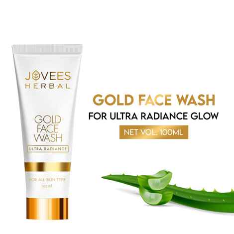Jovees Herbal Ultra Radiance Gold Face Wash | Gives Nourished & Hydrated Skin, Reduce Dark Spot And Improves Skin Texture | For All Skin Types | 100 ml