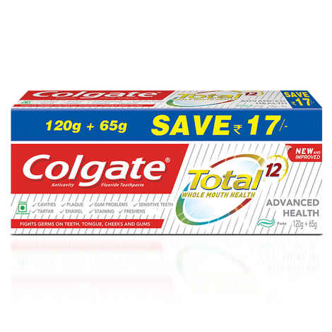 Buy Colgate Total Whole Mouth Health, Antibacterial Toothpaste, 185g (Advanced Health, Saver Pack) - Purplle