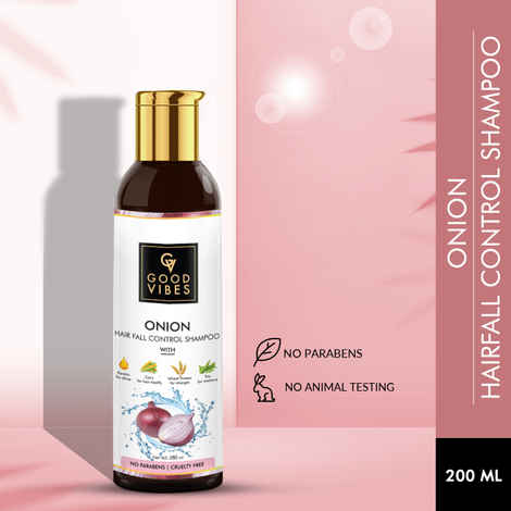 Good Vibes Onion Hairfall Control Shampoo With Keratin, Corn, Wheat Protein & Soy | Strengthening | No Parabens, No Animal Testing (200 ml)