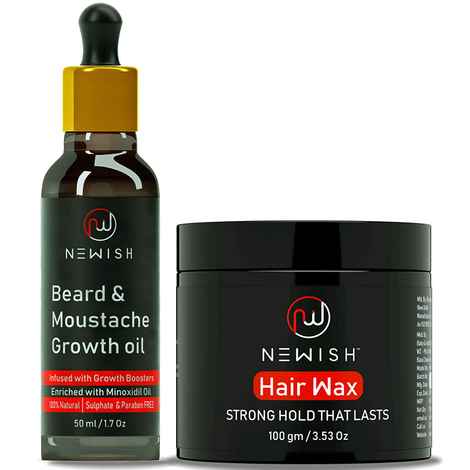 Newish : Natural Beard Growth Oil for Growing Beard + Hair Wax Gel for hair styling for Men (Gift Pack Personal Care products)