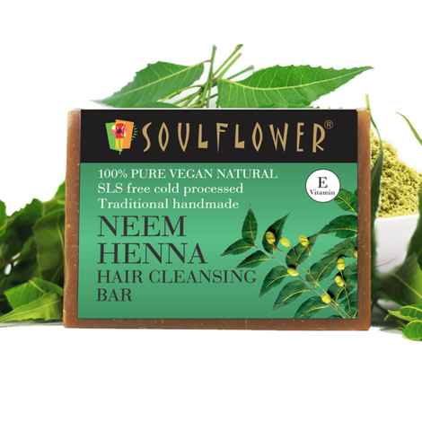 Buy Soulflower Neem Henna Hair Cleansing Bar for dandruff free, soft, shiny & healthy hair., 100% Pure & Natural, Handmade, SLS Free, Cold Processed, 150g - Purplle