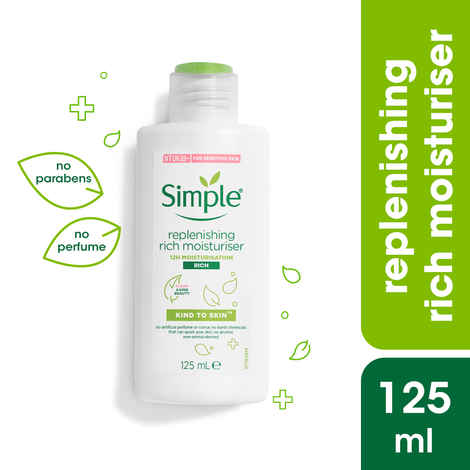 Simple Kind to Skin Replenishing Rich Moisturiser| Moisturiser for sensitive Skin | No Added Perfume, No Harsh Chemicals, No Artificial Color, No Alcohol and No Parabens | 125 ml