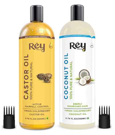 Buy Rey Naturals® Cold-Pressed, 100% Pure Castor Oil & Coconut Oil - Moisturizing & Healing, For Skin, Hair Care, Eyelashes (200 ml + 200 ml) Super Saver Combo - Purplle