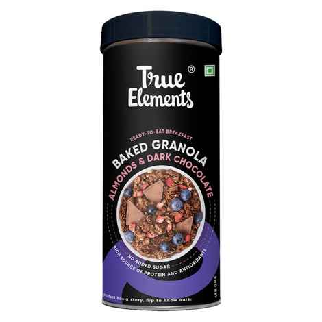 True Elements Dark Chocolate Granola Aids in diabeties, weight loss, Aids in skin care, prevents anemia(450 g)