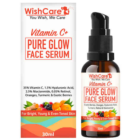 WishCare Vitamin C+ Pure Glow Face Serum - With Hyaluronic Acid, Niacinamide, Retinol, Turmeric, & Orranges - For Bright, Young and Even Toned Skin (30 ml)