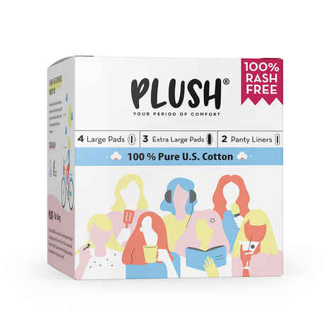 Buy Plush 100% Pure US Cotton 7 Ultra-Thin Natural Pads -A 4 large pads, 3 extra large padsA  and 2 pantyA liners - Purplle