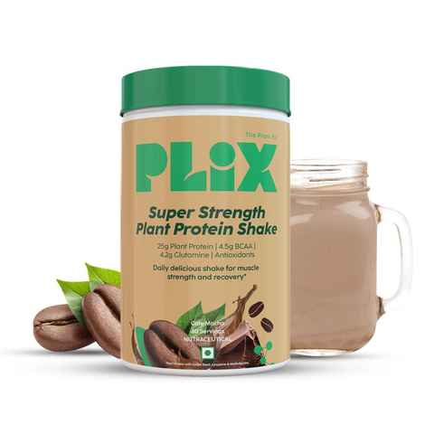 PLIX Strength Post Workout Plant Protein Powder | 1KG Pack Of 1 | Cafe Mocha Flavour | Muscle Growth | Faster Recovery | Better Digestion