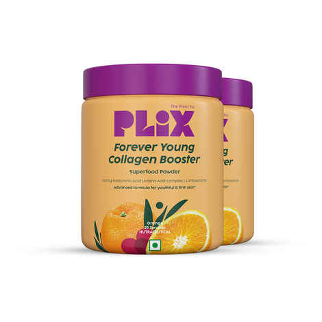 Buy PLIX Plant-Based Collagen, Advanced Anti-Ageing Formula for Skin Elasticity & Renewal, 100mg Hyaluronic Acid, 600mcg Retinol, 40mg Vitamin c, 90mg Silica - 50 Days (Orange Burst) - Purplle