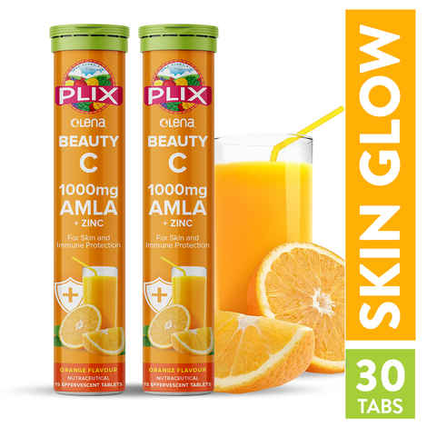 Plix Olena Beauty C Amla 1000mg Vitamin C & Zinc Effervescent Tablets - Pack of 2