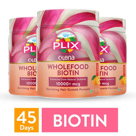 PLIX Wholefood Biotin Powder For Hair Growth | Pack Of 3 (Orange) | Helps Reduces Hairfall | Promotes Glowing Skin, Nails And Hair