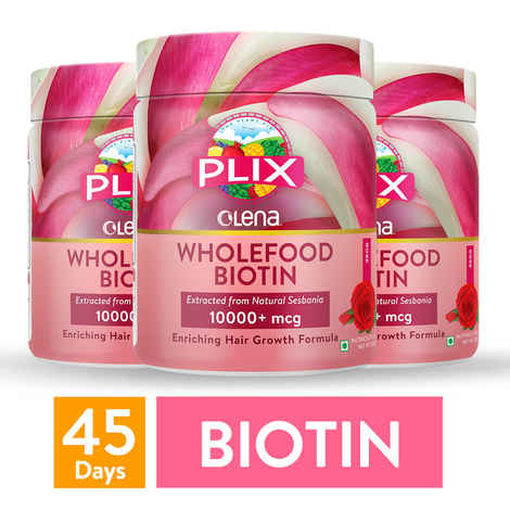 Buy PLIX Wholefood Biotin Powder For Hair Growth | Pack Of 3 (Rose) | Helps Reduces Hairfall | Promotes Glowing Skin, Nails And Hair - Purplle
