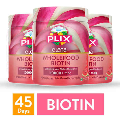 PLIX Wholefood Biotin Powder For Hair Growth | Pack Of 3 (Watermelon) | Helps Reduces Hairfall | Promotes Glowing Skin, Nails And Hair