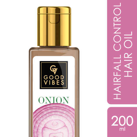 Good Vibes Onion Hairfall Control Hair Oil | Strenghtening, Smoothening | No Parabens, No Sulphates, No Mineral Oil, No Animal Testing (200 ml)