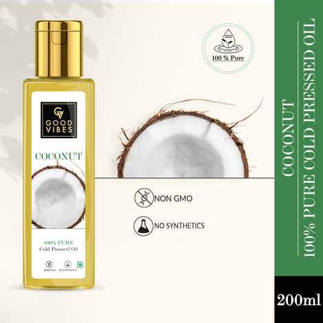 Buy Good Vibes Coconut 100% Pure Coldpressed Carrier Oil | Hair Growth, Anti-Ageing, Hydrating | No Parabens, No Sulphates, No Mineral Oil (200 ml) - Purplle