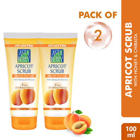 Astaberry Apricot Scrub (100 ml Pack of 2) - 2 minute Skin renewal therapy Scrub (200 ml)