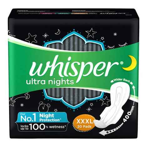 Buy Whisper Ultra Nights Sanitary Pads XXXL Wings 20 Pieces Pack - Purplle