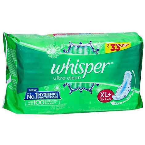 Buy Whisper Ultra Clean Sanitary Pads - 30 Pieces (XL Plus) - Purplle