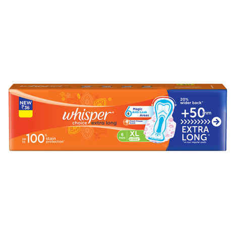 Buy Whisper Choice Extra long+ Sanitary Pads - Extra Large Size (7 Pads)(7 Pads) - Purplle