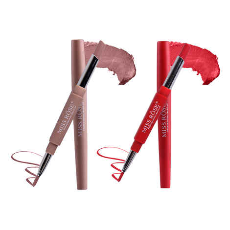 Buy Miss Rose 2 in 1 Creamy Matte lipstick Combo of 06 Spanish Pink 08 Flamo 7102-001B06&08 - Purplle