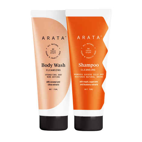 Buy Arata Natural Bath Essentials for Men & Women with Cleansing Shampoo (75 ml) & Body Wash(75 ml) - Purplle
