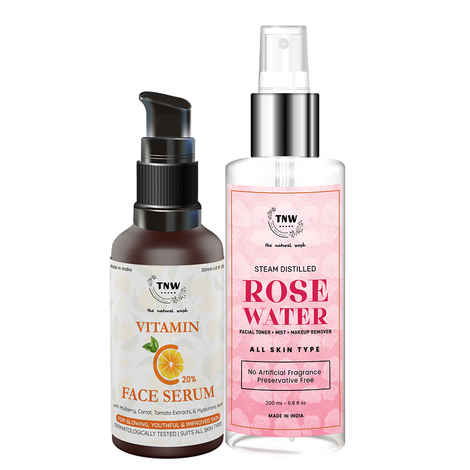 TNW - The Natural Wash Vitamin C Face Serum and Steam Distilled Rose Water(200ml + 30ml) Combo