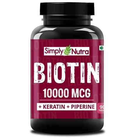Buy Simply Nutra Biotin 10000mcg with Keratin + Calcium + Bamboo Extract + Piperine for Enhanced absorption for Hair Growth Supplement - 90 Veg Tablets - Purplle