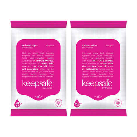 KeepSafe Intimate Wipes for Women Rich in Aloe & Tea Tree Oil Healthy Intimate Hygiene Anti-bacterial Anti-fungal No Sulphate No Paraben Travel-Friendly Pack 10 pcs Pack of 2