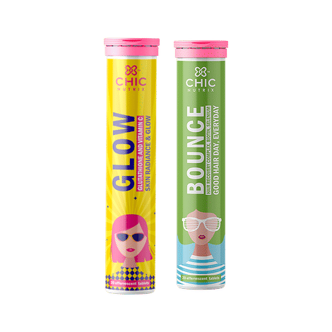 Buy Chicnutrix Skin & Hair Combo - Glow & Bounce (Green Apple) - 20 Effervescent Tablets Each - Purplle