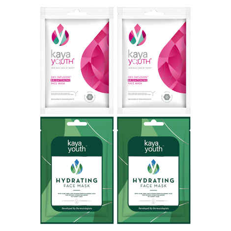 Buy Kaya Youth Brightening Face Mask x 2 + Hydrating Face Mask x 2 | Glowing skin in 15 mins | Developed by Dermatologists - Purplle
