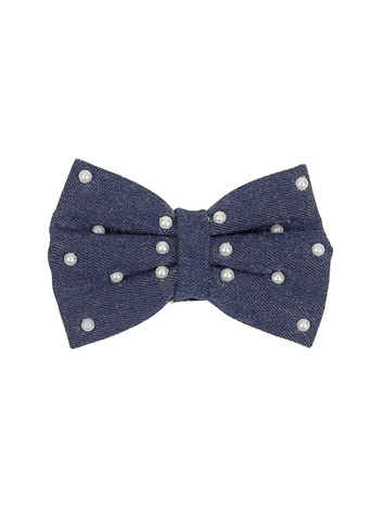 Buy ONE on ONE Bow Hair Clip for Women, Girls and Baby Girls, Denim Blue with Pearls - Purplle