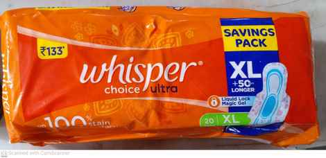 Buy Whisper Choice Ultra Sanitary Pads Extra Large Size 20 pc Pack - Purplle