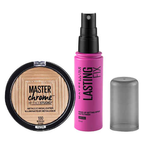 Buy Maybelline New York Face Studio Master Chrome Metallic Highlighter, Molten Gold, 6.7g + Maybelline Lasting Fix Setting Spray, 60 g - Purplle